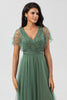 Load image into Gallery viewer, A-Line V Neck Eucalyptus Long Bridesmaid Dress with Beading