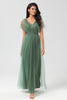 Load image into Gallery viewer, A-Line V Neck Eucalyptus Long Bridesmaid Dress with Beading