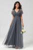 Load image into Gallery viewer, A-Line V Neck Eucalyptus Long Bridesmaid Dress with Beading