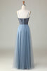 Load image into Gallery viewer, Beaded Spaghetti Straps Dusty Blue Bridesmaid Dress