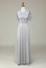 Load image into Gallery viewer, A-Line Jewel Neck Grey Long Bridesmaid Dress with Short Sleeves