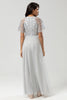 Load image into Gallery viewer, A-Line Jewel Neck Grey Long Bridesmaid Dress with Short Sleeves