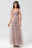 Load image into Gallery viewer, A-Line V Neck Dusty Pink Long Bridesmaid Dress with Beading