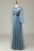 Load image into Gallery viewer, A Line Grey Blue Sequin Long Sleeves Bridesmaid Dress