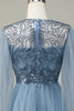 Load image into Gallery viewer, A Line Grey Blue Sequin Long Sleeves Bridesmaid Dress