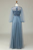 Load image into Gallery viewer, A Line Grey Blue Sequin Long Sleeves Bridesmaid Dress