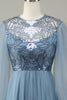 Load image into Gallery viewer, A Line Grey Blue Sequin Long Sleeves Bridesmaid Dress