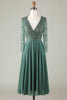 Load image into Gallery viewer, A Line V-Neck Eucalyptus Bridesmaid Dress with Long Sleeves