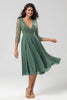 Load image into Gallery viewer, A Line V-Neck Eucalyptus Bridesmaid Dress with Long Sleeves