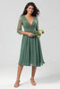 Load image into Gallery viewer, A Line V-Neck Eucalyptus Bridesmaid Dress with Long Sleeves