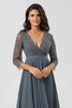 Load image into Gallery viewer, A Line V-Neck Eucalyptus Bridesmaid Dress with Long Sleeves