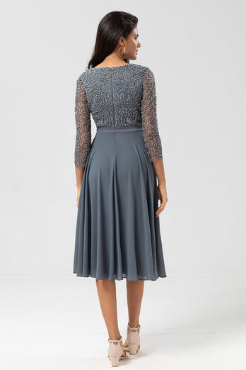 A Line V-Neck Eucalyptus Bridesmaid Dress with Long Sleeves