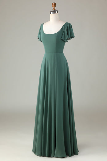 A-Line Eucalyptus Long Bridesmaid Dress with Ruffles