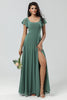 Load image into Gallery viewer, A-Line Green Long Bridesmaid Dress with Ruffles