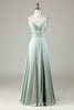 Load image into Gallery viewer, Spaghetti Straps Keyhole A Line Green Bridesmaid Dress with Slit