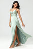 Load image into Gallery viewer, Spaghetti Straps Keyhole A Line Green Bridesmaid Dress with Slit