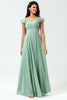 Load image into Gallery viewer, Lace-Up Back A Line Chiffon Green Bridesmaid Dress with Ruffles