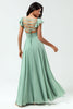 Load image into Gallery viewer, Lace-Up Back A Line Chiffon Green Bridesmaid Dress with Ruffles