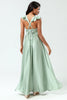 Load image into Gallery viewer, Deep V-Neck A Line Green Long Bridesmaid Dress with Ruffles