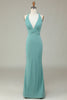 Load image into Gallery viewer, Mermaid Halter Green Long Bridesmaid Dress with V-neck