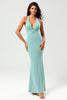 Load image into Gallery viewer, Mermaid Halter Green Long Bridesmaid Dress with V-neck