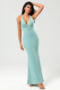 Load image into Gallery viewer, Mermaid Halter Green Long Bridesmaid Dress with V-neck