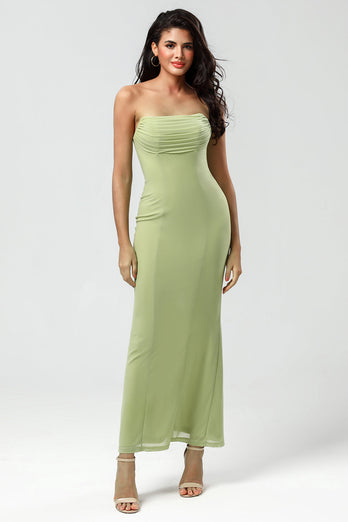 Strapless Mermaid Lemon Green Long Bridesmaid Dress