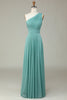 Load image into Gallery viewer, A-Line One Shoulder Sea Glass Long Bridesmaid Dress