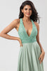 Load image into Gallery viewer, A Line V-Neck Matcha Long Bridesmaid Dress with Beading