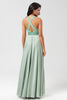 Load image into Gallery viewer, A Line V-Neck Matcha Long Bridesmaid Dress with Beading