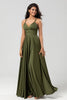 Load image into Gallery viewer, A Line Spaghetti Straps Olive Long Bridesmaid Dress with Ruffles