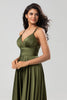 Load image into Gallery viewer, A Line Spaghetti Straps Olive Long Bridesmaid Dress with Ruffles