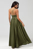 Load image into Gallery viewer, A Line Spaghetti Straps Olive Long Bridesmaid Dress with Ruffles