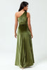 Load image into Gallery viewer, A Line One Shoulder Olive Velvet Long Bridesmaid Dress