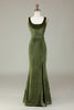 Load image into Gallery viewer, Mermaid Square Neck Olive Long Bridesmaid Dress with Slit