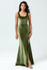 Load image into Gallery viewer, Mermaid Square Neck Olive Long Bridesmaid Dress with Slit