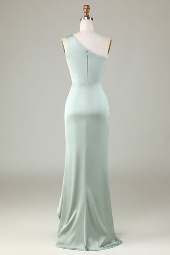 One Shoulder Matcha Bridesmaid Dress with Ruffles