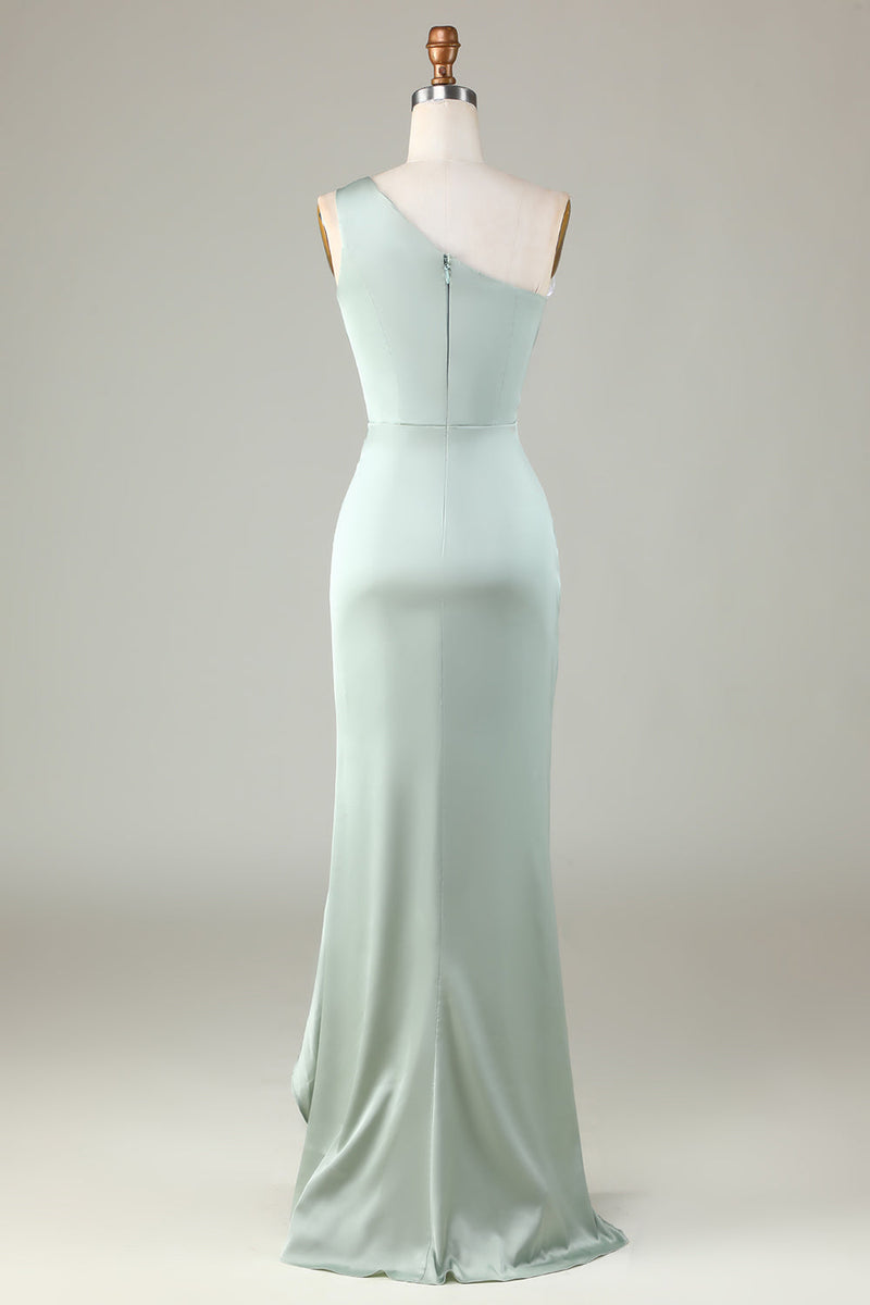 Load image into Gallery viewer, One Shoulder Matcha Bridesmaid Dress with Ruffles