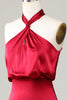 Load image into Gallery viewer, Mermaid Halter Sleeveless Burgundy Satin Bridesmaid Dress