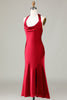 Load image into Gallery viewer, Halter Sleeveless Burgundy Tea-Length Bridesmaid Dress with Slit