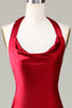 Load image into Gallery viewer, Halter Sleeveless Burgundy Tea-Length Bridesmaid Dress with Slit