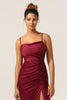 Load image into Gallery viewer, Simple Mermaid Spaghetti Straps Burgundy Long Bridesmaid Dress with Split Front