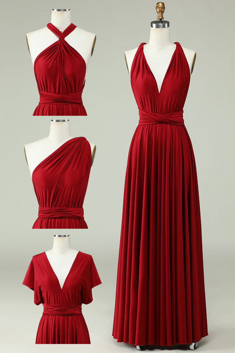 Load image into Gallery viewer, A-Line Halter Burgundy Long Bridesmaid Dress