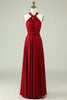 Load image into Gallery viewer, A-Line Halter Burgundy Long Bridesmaid Dress