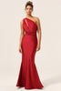 Load image into Gallery viewer, Satin Burgundy Halter Bridesmaid Dress