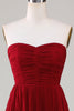 Load image into Gallery viewer, Strapless Tiered Burgundy Long Bridesmaid Dress