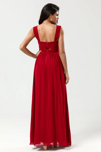 A Line Sweetheart Burgundy Long Bridesmaid Dress with Keyhole