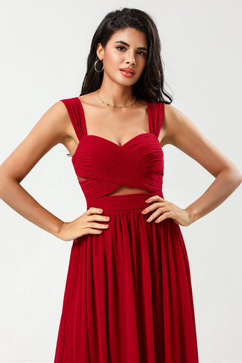 A Line Sweetheart Burgundy Long Bridesmaid Dress with Keyhole