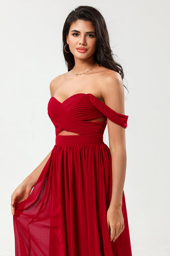 A Line Sweetheart Burgundy Long Bridesmaid Dress with Keyhole