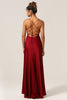 Load image into Gallery viewer, Simple A Line Lace-Up Back Burgundy Long Bridesmaid Dress with Criss Cross Back